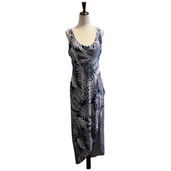 Tommy Bahama Womens Pullover Maxi Dress SMALL Navy & White Leaf Print Viscose - Picture 7 of 8